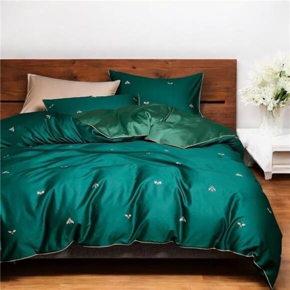 Anthropologie Other - NEW Anthro Emerald Green Bee Boho Queen / King Size Bedding Duvet Sham Case Set
